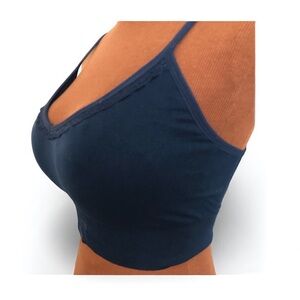 Laura Ashely Wireless Sports Bra Top Size 1X Navy Blue Removable Padding GUC